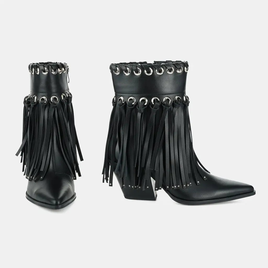 Tuhoomall Western Ankle Boots for Women - Chic Pointed Toe Suede Short Booties with Tassels & Zipper for Fashionable Casual Outdoor Style Tuhoomall