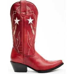 Tuhoomall Western Mid Calf Boots For Women, Snip Toe, Chunky Heel, Embroidered Star Pattern, Slip-On Design, Casual Retro Style