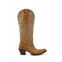 Tuhoomall Western Cowgirl Mid Calf Boots With Embroidery, Casual Pointed-Toe Chunky Heel Design, Stylish Daily Footwear