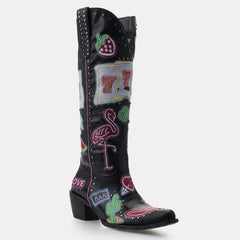 Tuhoomall Western Embroidered Cowgirl Boots for Women - Chunky 5.1 cm Heel, Slip-On, Versatile Casual Party Footwear