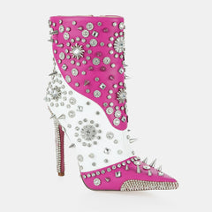 Tuhoomall Glamorous Rhinestone Ankle Boots with Zipper Closure for Stylish Party and Casual Wear