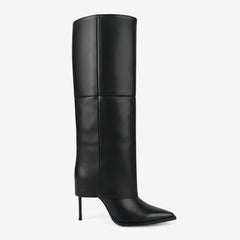 Tuhoomall Knee-High Stiletto Boots for Parties - Classic Style, Pure Color, Comfortable Fit, 10cm Heel, Perfect for Fashionable Evening Wear