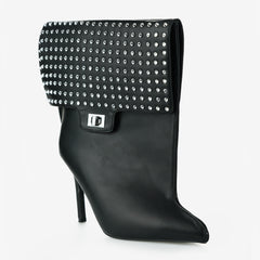 Tuhoomall Pointed Toe Ankle Boots with Studded Design and High Heel for Fashionable Casual Outfits, Parties, and Events