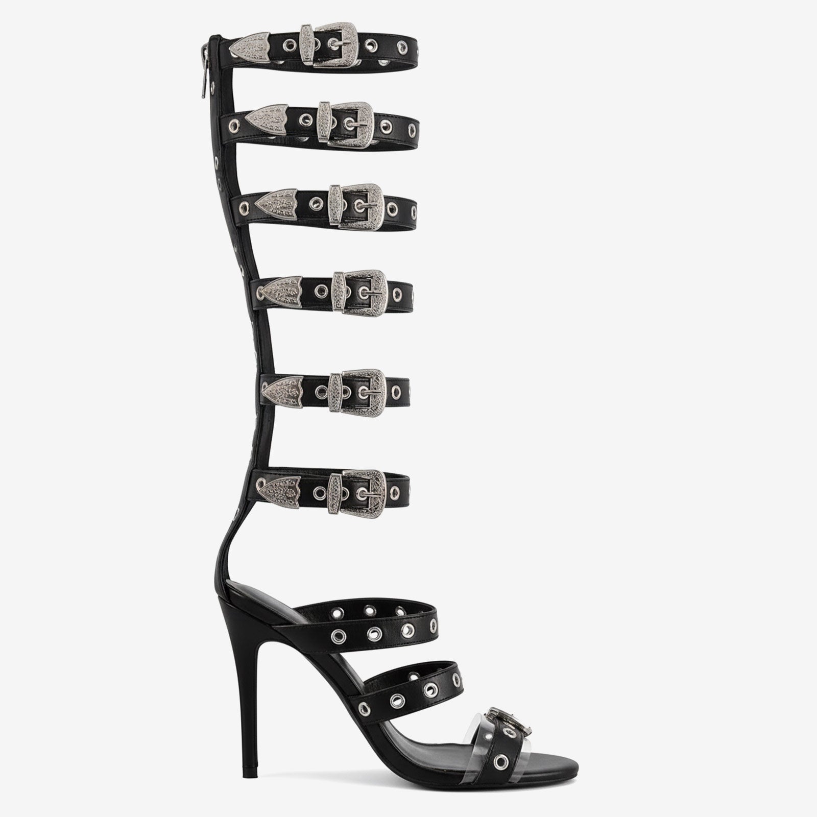 Tuhoomall High Heel Sandals for Parties & Events, Open Toe Design with Adjustable Buckle, Summer Fashion Knee-High Boots, Rubber Sole, Stylish Performance Footwear