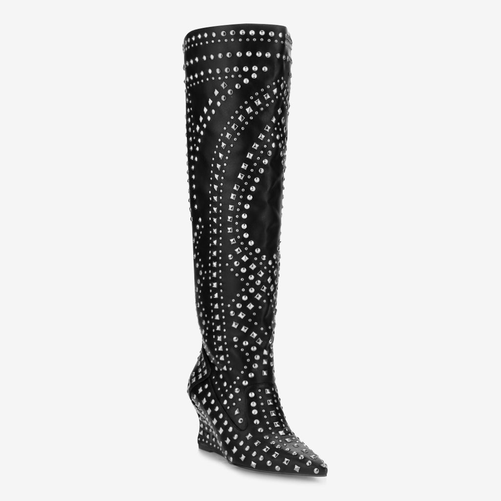 Tuhoomall Over-The-Knee Boots For Women, Stylish Wedge Heel With Zipper Closure, Perfect For Parties And Fashionable Casual Outfits