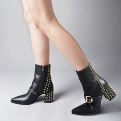 Tuhoomall Stylish Chelsea Boots for Women, Chunky Heel Ankle Boots with Zippers and Studded Details, Perfect for Year-Round Fashion Casual Wear