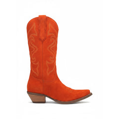 Tuhoomall Western Mid Calf Boots with Chunky Heel and Snip Toe - Casual Faux Suede Design with Embroidery for All Seasons