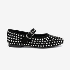 Tuhoomall Ballet Flats Women’s Boots with Studded Design, Comfortable Slip-On, Casual Style, Rubber Sole and Adjustable Buckle, Low Top