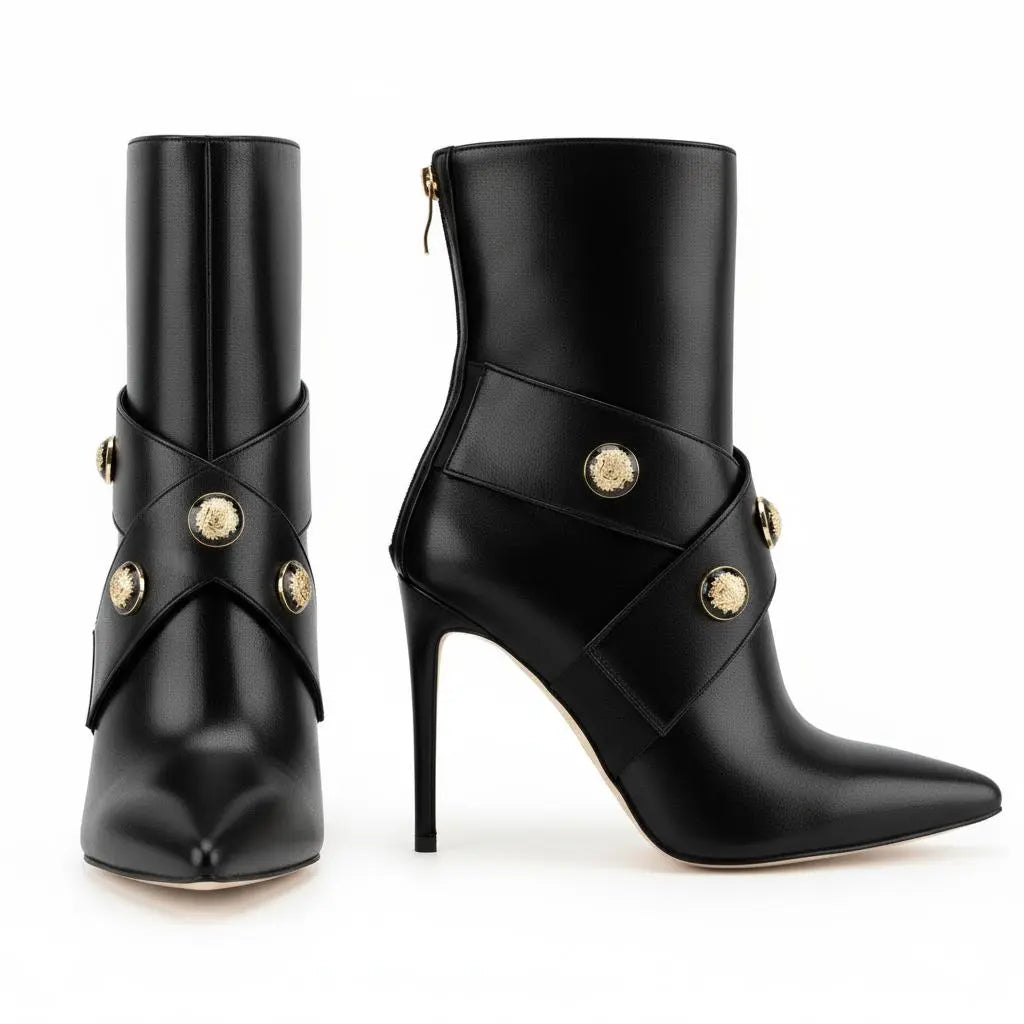 Tuhoomall Western Cowboy Ankle Boots, Pointed Toe, Zipper Closure, Stylish High Heels for Weddings, Business Events, and Formal Occasions Tuhoomall