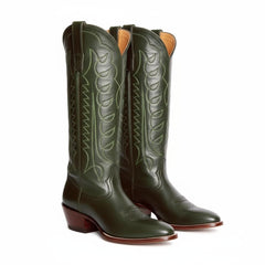 Tuhoomall Western Boots for Women with Embroidery, Chunky Heel 2.00 in, Mid-Calf Length, Vegan Leather, Casual Fashion Footwear, All Seasons