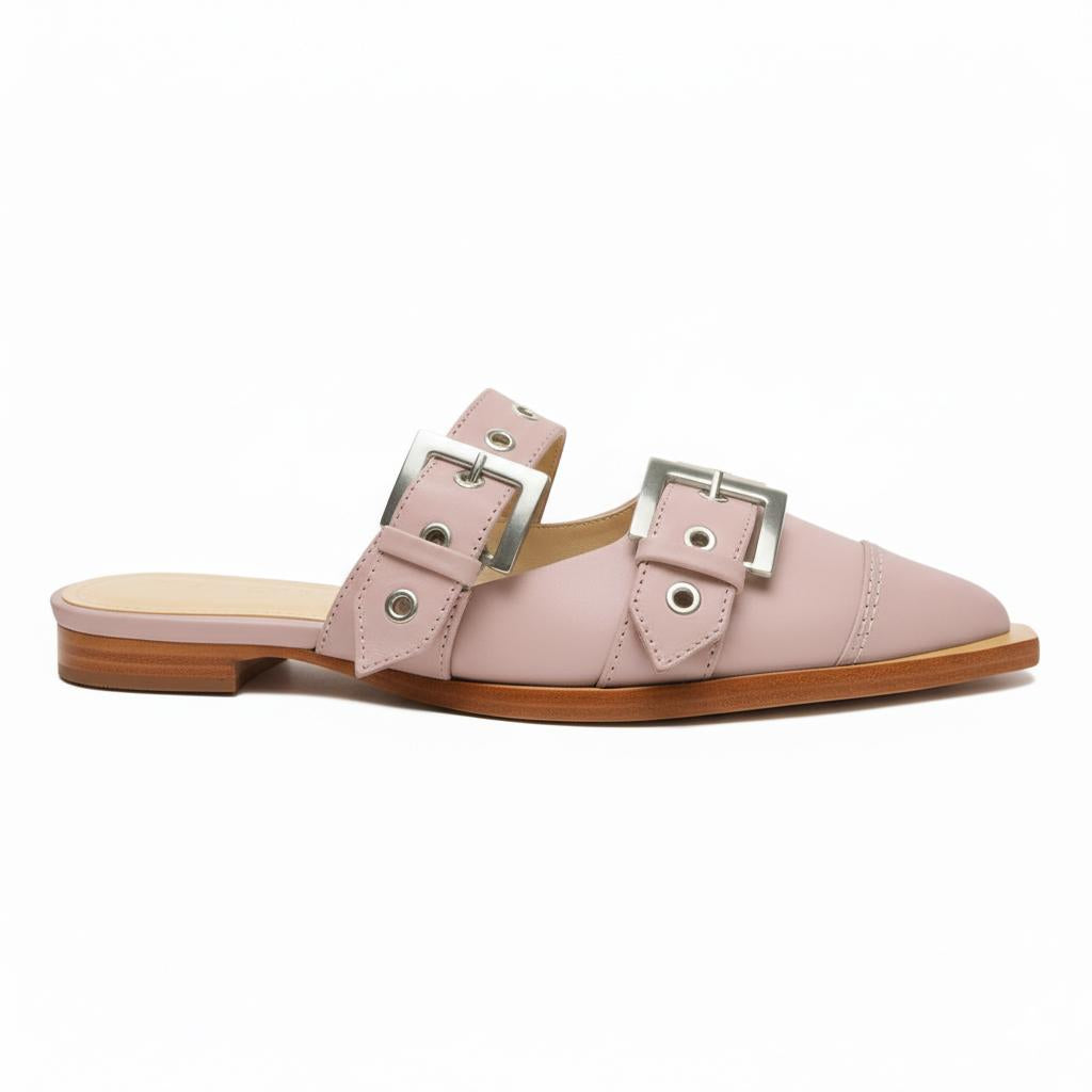 Tuhoomall Comfortable Pointed-Toe Mule Sandals for Summer Travel | Adjustable Metal Button Design | Casual Street Style Tuhoomall