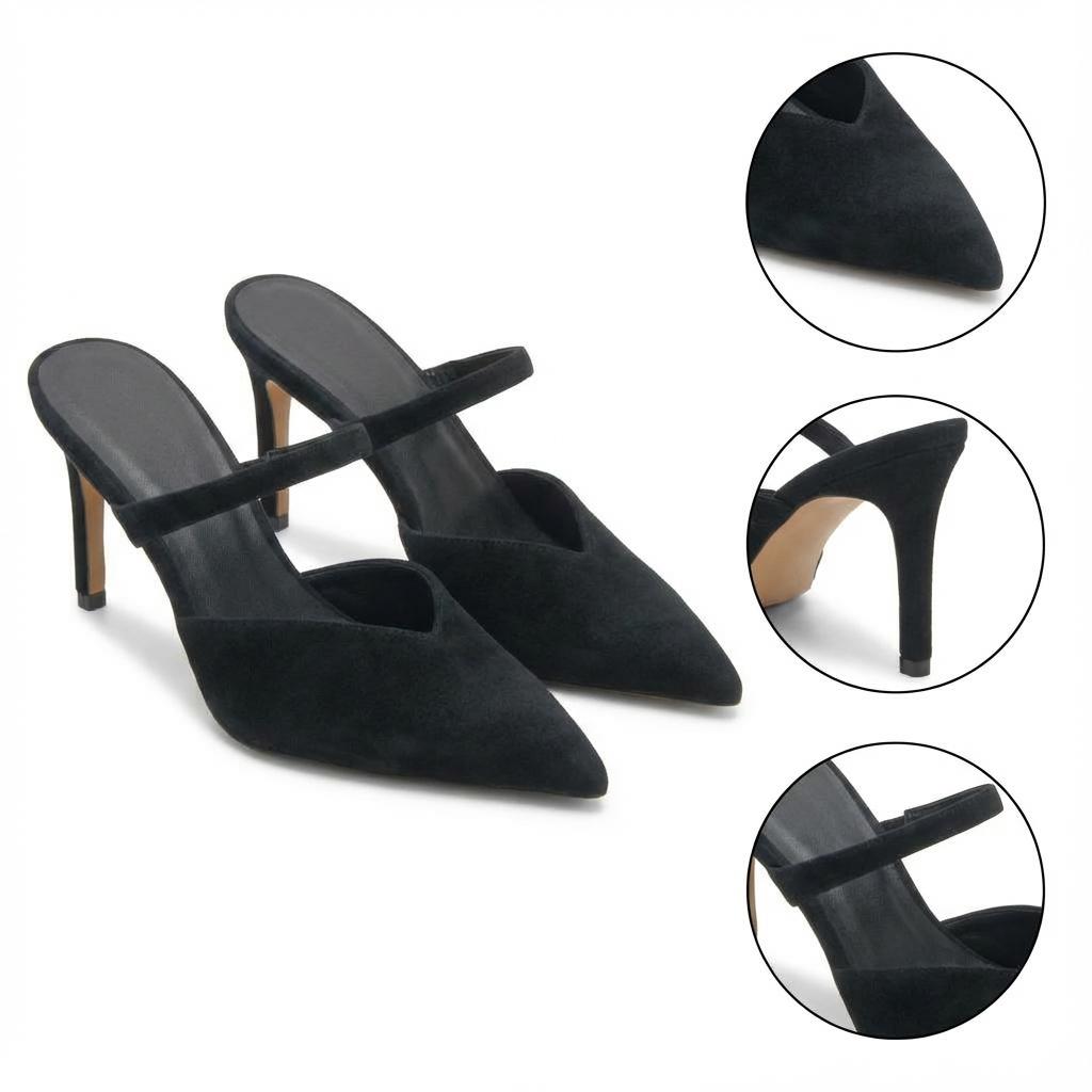Tuhoomall Fashion High Heel Slip-On Shoes, Pointed Toe, Casual Office Style, Comfortable Suede and Mesh Upper, Rubber Sole, Perfect for Everyday Wear Tuhoomall