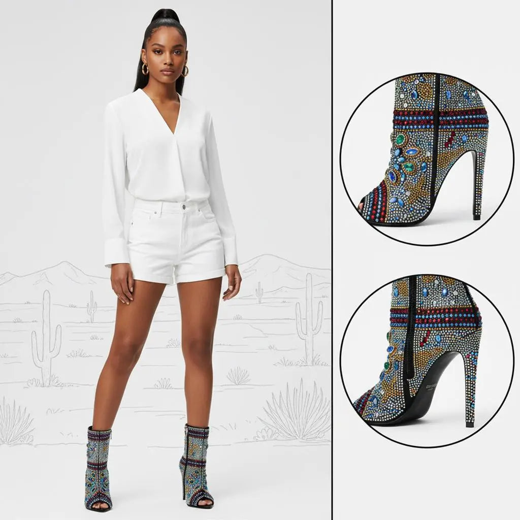 Tuhoomall Stylish Women’s Ankle Boots with Rhinestones, Peep Toe, High Heel for Parties,Trendy and Elegant Tuhoomall