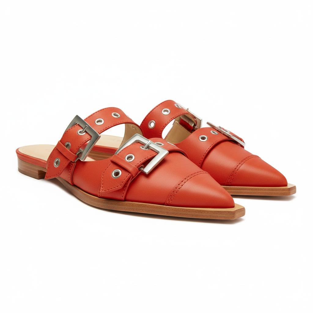 Tuhoomall Comfortable Pointed-Toe Mule Sandals for Summer Travel | Adjustable Metal Button Design | Casual Street Style Tuhoomall