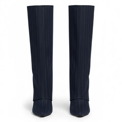 Tuhoomall Fashion Women's Foldable Ankle Boots, Striped Pointed Toe, 7cm Stiletto Heels for Work and Casual Wear