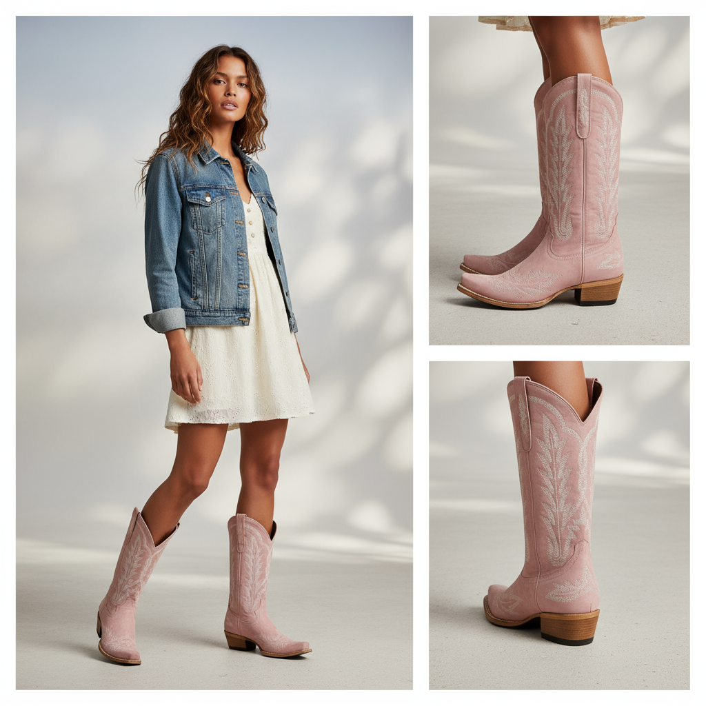 Tuhoomall Embroidered Mid-Calf Ankle Boots for Women | Stylish 5cm Block Heels, Slip-On Design for Parties and Casual Wear Tuhoomall