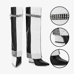 Tuhoomall Style Knee-High Foldable Boots with Studded Design for Casual Outdoor Fashion Tuhoomall