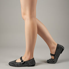 Tuhoomall Ballet Flats Women’s Boots with Studded Design, Comfortable Slip-On, Casual Style, Rubber Sole and Adjustable Buckle, Low Top