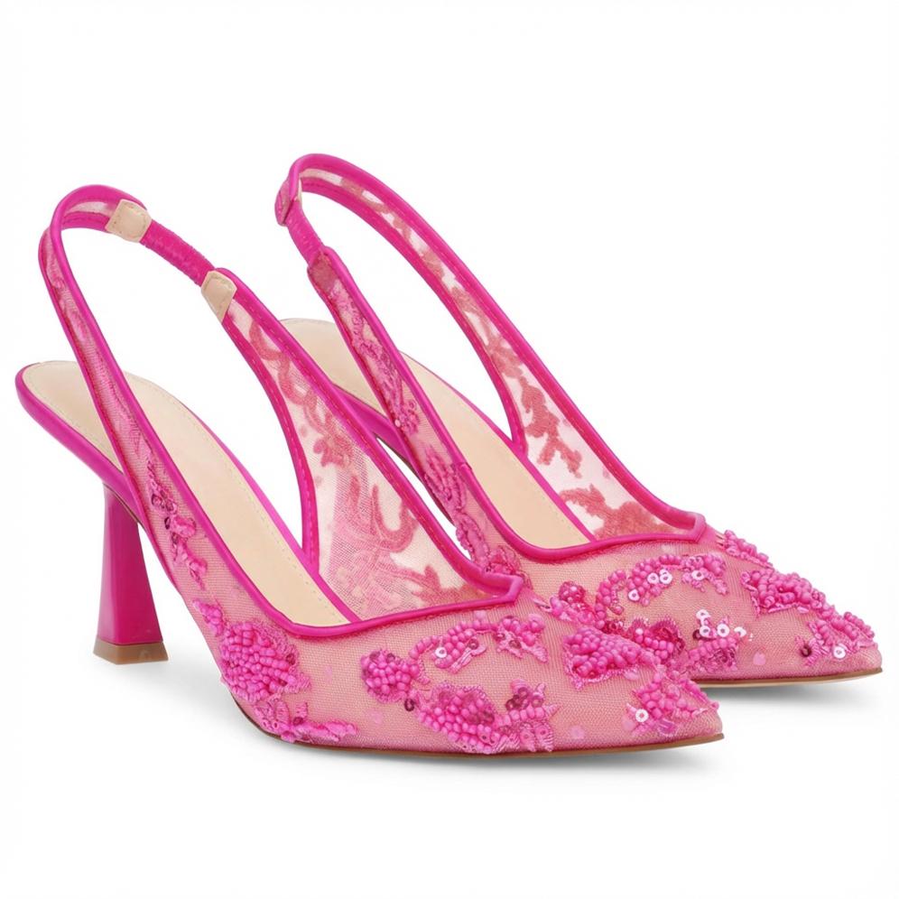 Tuhoomall Stylish Floral High Heels with Beaded Embellishment for Parties, Dancing, and Office Wear Tuhoomall