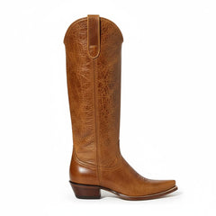 Tuhoomall Western Knee-High Boots for Women, Chunky Heel, Slip-On, Solid Color, Perfect for Parties and Outdoor Events