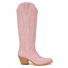 Tuhoomall Stylish Western Mid-Calf Boots for Women - Embroidered Vegan Leather, 2.76in Low Chunky Heel, Perfect for Year-Round Casual Wear