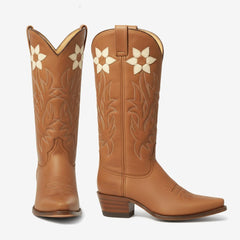 Tuhoomall Western Floral Embroidery Chunky Heel Ankle Boots for Women, Casual Slip-On Fashion Essential