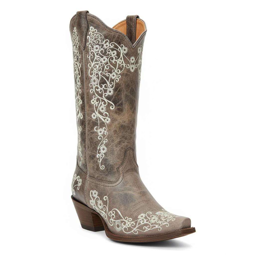 Tuhoomall Western Cowgirl Mid Calf Boots with Chunky Heel and Embroidery, Slip-On Stylish Footwear for Outdoor Fashion