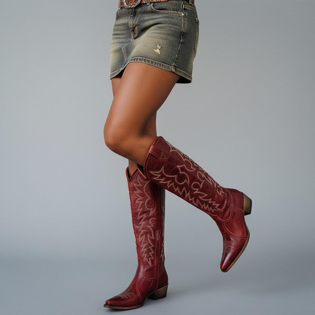 Tuhoomall Western Style Ankle Boots with Snip Toe, 1.75 in Heel, Casual Fashion, Embroidered Details, Perfect for All Seasons Tuhoomall