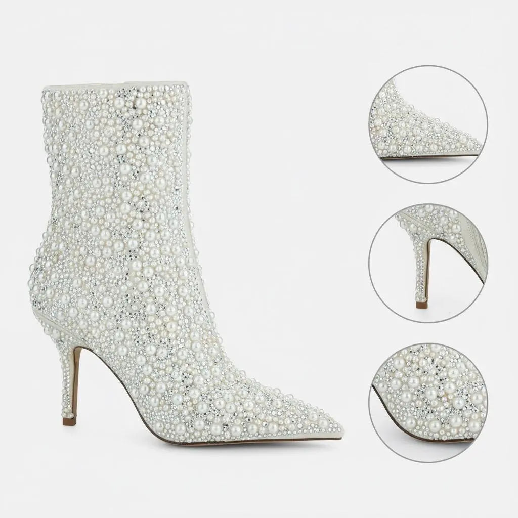 Tuhoomall Sparkling Rhinestone Pointed Toe Ankle Boots for Party, Wedding or Performance - 9cm High Heel, Zipper Closure, Trendy Design Tuhoomall
