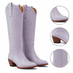 Tuhoomall Western Knee-High Boots, Embroidered Design, Comfortable Rubber Sole, Perfect for Fashion and Travel