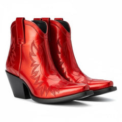 Tuhoomall Stylish Women's Ankle Boots, Chunky 2.36 in Heel, Slip-On Design, Embroidered Details, All-Season Fashion