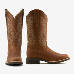 Tuhoomall Western Cowboy Boots for Women, Comfortable Mid-Calf Heeled Short Boots, Fashionable Floral Casual Footwear, All-Season Rubber Sole
