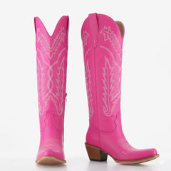 Tuhoomall Western Cowgirl Boots for Women, Chunky Heel, Zipper Closure, Stylish Embroidered, Mid-Calf Design for Casual and Fashionable Looks