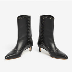 Tuhoomall Fashionable Women's Ankle Boots, Low Heel, Studded Slip-On for Travel, Casual and Work Outings, Comfortable Pointed Toe Design