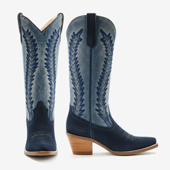Tuhoomall Western Cowboy Boots for Women, Embroidered Design, Stylish Casual Mid-Calf Booties, Chunky Heel, Versatile for All Seasons