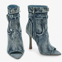 Tuhoomall Heel Boots for Women, Stylish Peep Toe Ankle Booties with Zipper, Vintage Design for Parties and Performances, 10 cm Stiletto Heels Tuhoomall