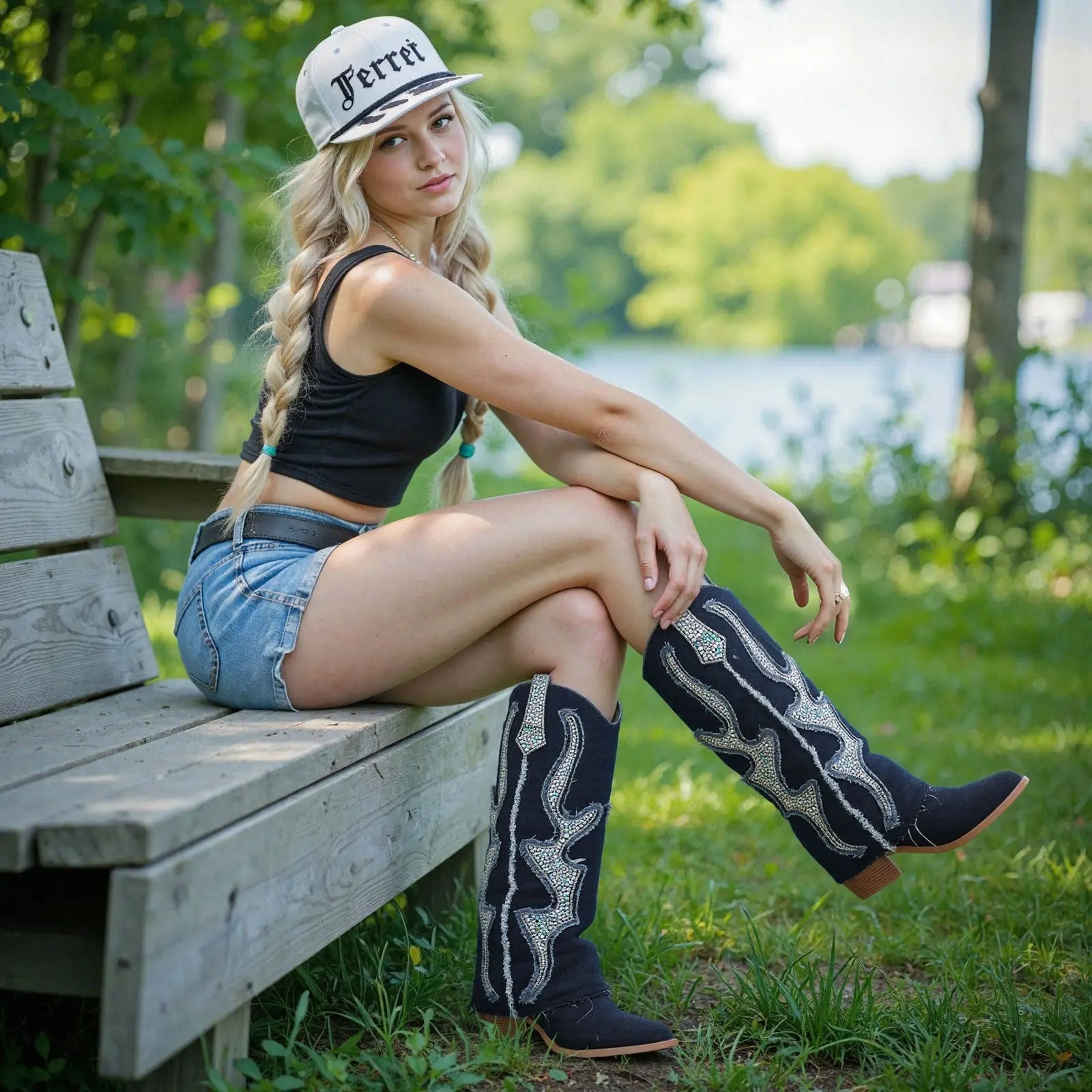 Tuhoomall Western Cowboy Boots for Women - Comfortable Rhinestone Foldable Design for Casual, Outdoor, or Party Wear Tuhoomall