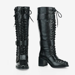 Tuhoomall Style Knee-High Fashion Boots for Women, Comfortable Chunky Heel, Studded Accents, Ideal for Parties and Casual Outings