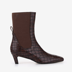 Tuhoomall Stylish Ankle Boots for Women, Chunky Block Heel, Slip-On Design, Versatile for Casual and Workwear, Stone Pattern, Comfortable Fit