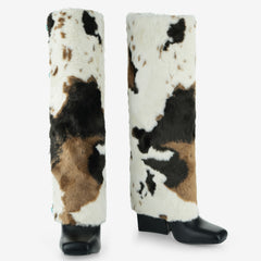 Tuhoomall Knee-High Western Boots for Parties and Special Occasions with Colorful Buckles and Jewel Hardware, Chunky Heel, Stylish Design