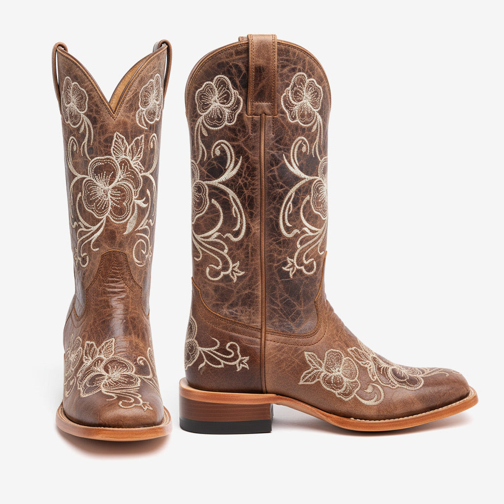 Tuhoomall Western Style Vintage Embroidered Cowboy Boots for Women, Casual Ankle Length, Chunky Heel, Slip-On Design, Perfect for Spring, Autumn, and Winter