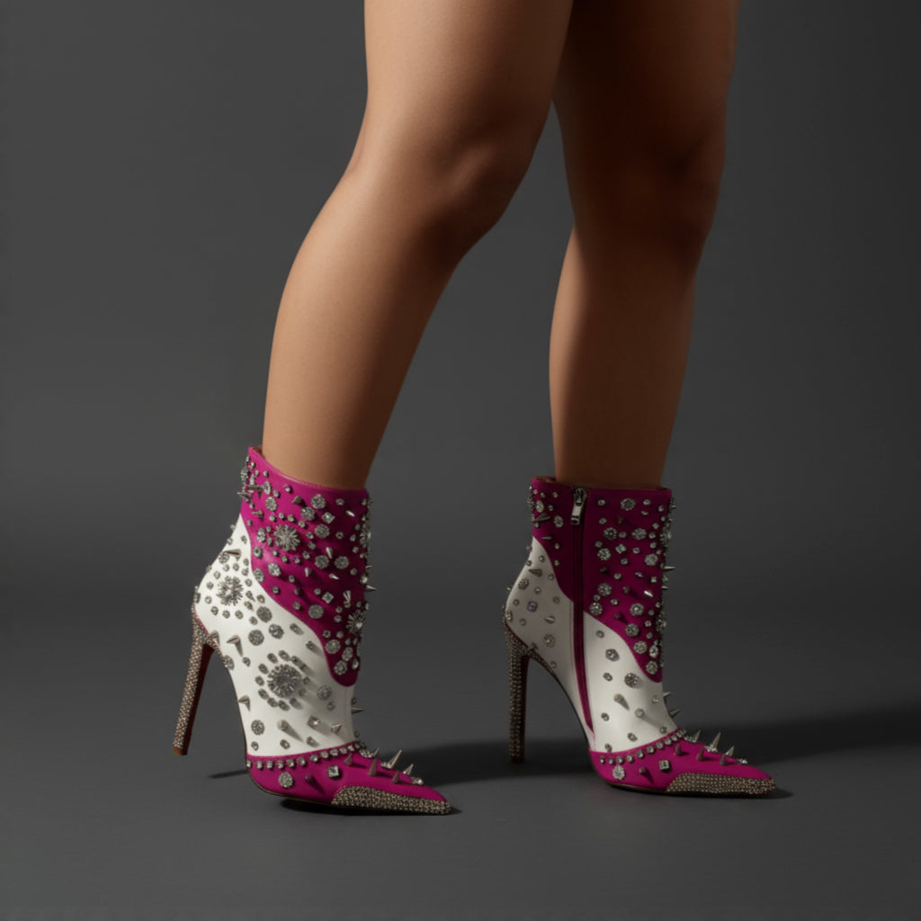Tuhoomall Glamorous Rhinestone Ankle Boots with Zipper Closure for Stylish Party and Casual Wear