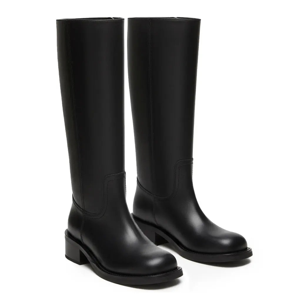 Tuhoomall Fashion Casual Boots for Women, Mid-Calf Length, Solid Color, Round Toe, Chunky Heel, Slip-On, Ideal for Work and Leisure, 5.4cm Block Heels Tuhoomall