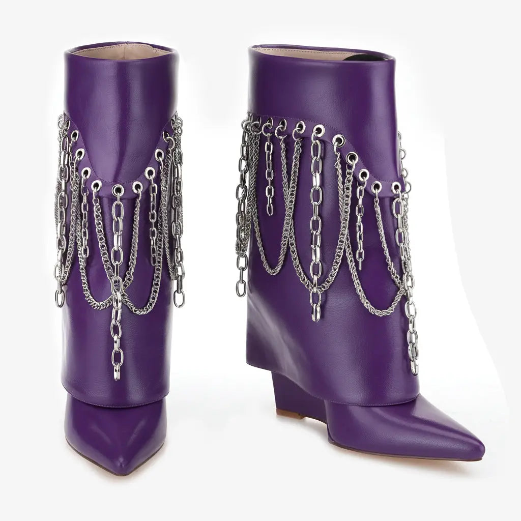 Tuhoomall Stylish Ankle Boots for Women - Chic Party Performance Footwear with Unique Chain and Tassel Accents Tuhoomall