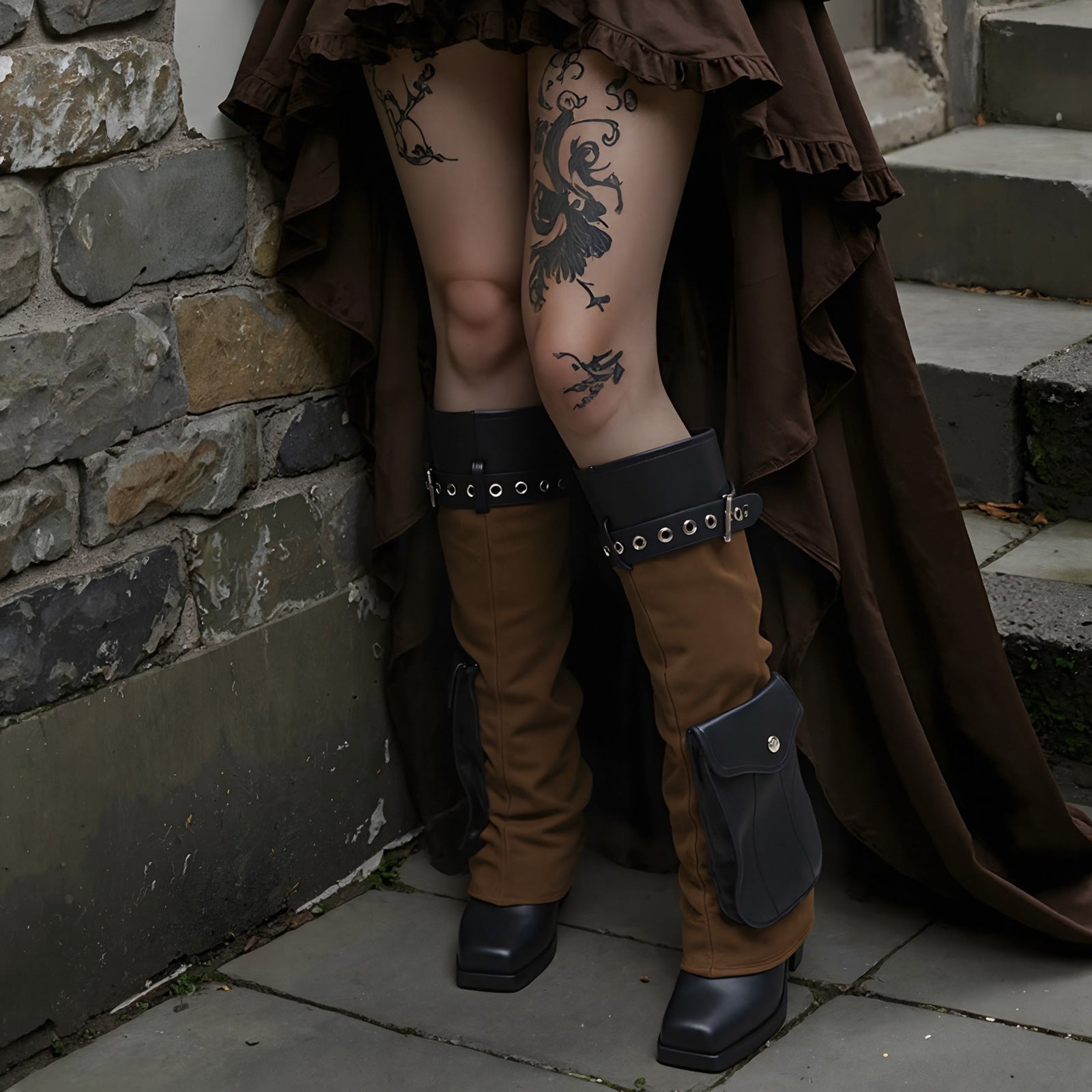 Tuhoomall Comfortable Knee High Cowboy Boots for Women with Studded Design, Adjustable Buckle, Perfect for Parties and Performances