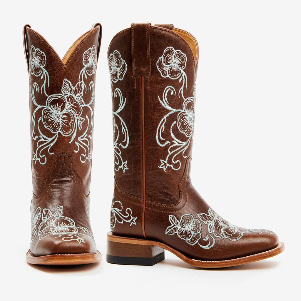 Tuhoomall Western Style Vintage Embroidered Cowboy Boots for Women, Casual Ankle Length, Chunky Heel, Slip-On Design, Perfect for Spring, Autumn, and Winter