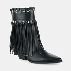 Tuhoomall Western Ankle Boots for Women - Chic Pointed Toe Suede Short Booties with Tassels & Zipper for Fashionable Casual Outdoor Style