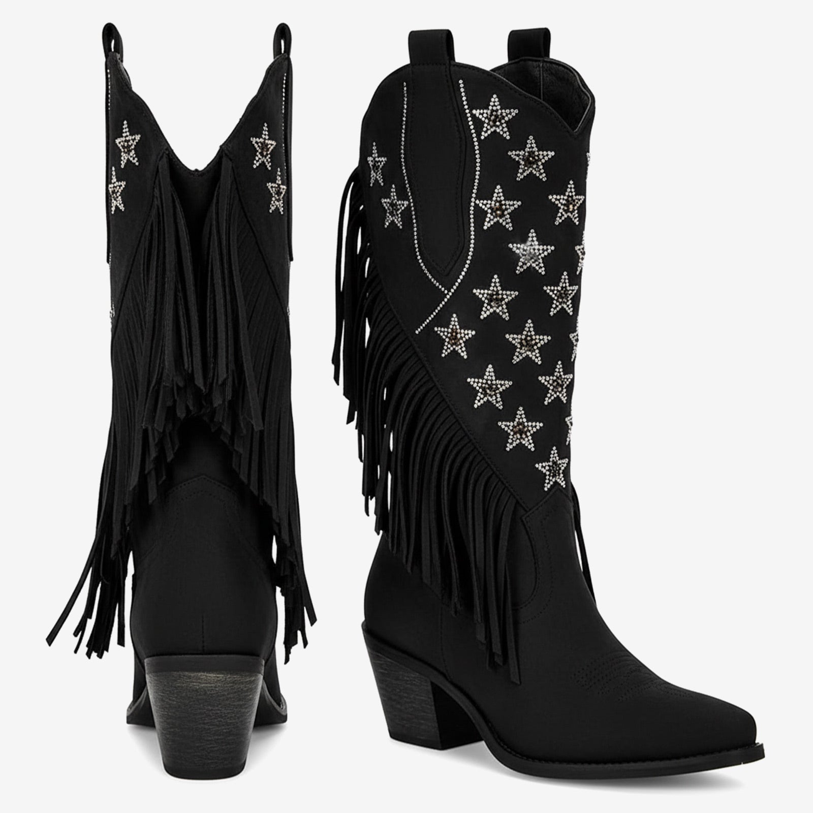 Tuhoomall Western Style Fringe Ankle Boots for Women, Comfortable Low Heel Party Footwear, All-Season Fashion for Performances and Dance Events