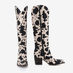 Tuhoomall Western Knee High Cowboy Boots, Animal Print, Stylish Mid Block Heel, Perfect for Parties and Casual Outings