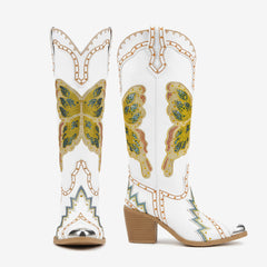 Tuhoomall Comfortable Rhinestone Knee-High Western Boots for Parties, Performances and Everyday Fashion